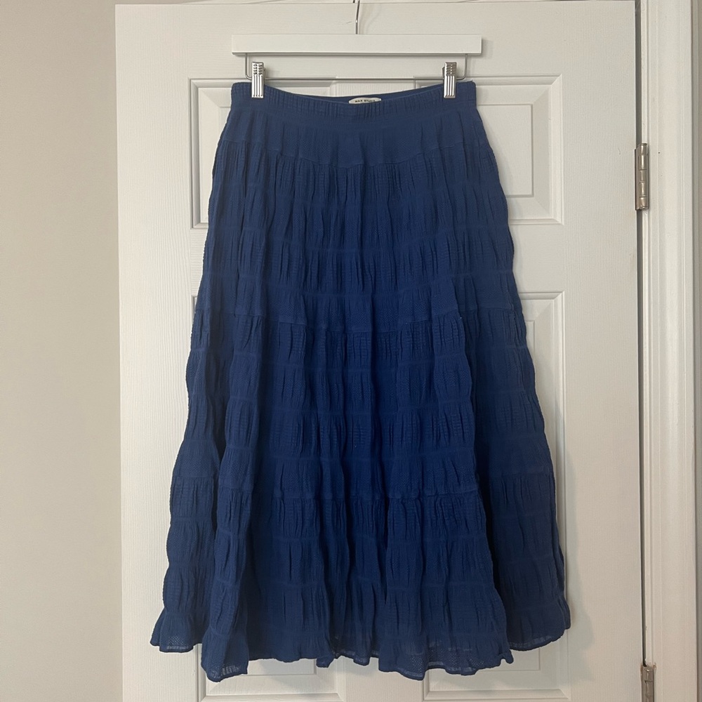 Max Studio Royal Blue Tiered A-Line Midi Skirt